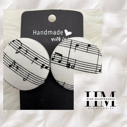 Music Note Cotton Fabric Button Earrings – Bold, Modest, Fashionable & Faith-Filled